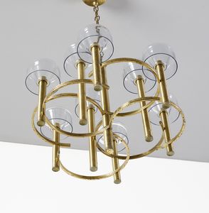 SCIOLARI GAETANO  (1927 - 1994) : Lampada a sospensione a nove luci  - Asta Asta 420 | DESIGN E ARTI DECORATIVE DEL NOVECENTO Online - Associazione Nazionale - Case d'Asta italiane