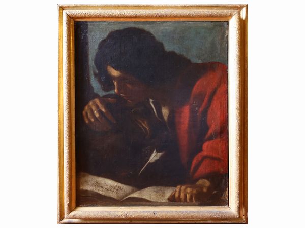 Seguace di Giovanni Francesco Barbieri, detto Guercino : San Giovanni evangelista  - Asta Una villa fiorentina. Arredi e Dipinti Antichi. Arte Contemporanea - Associazione Nazionale - Case d'Asta italiane