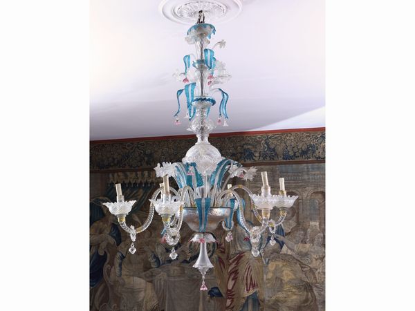 Lampadario in vetro soffiato incolore di Murano  - Asta Una villa fiorentina. Arredi e Dipinti Antichi. Arte Contemporanea - Associazione Nazionale - Case d'Asta italiane