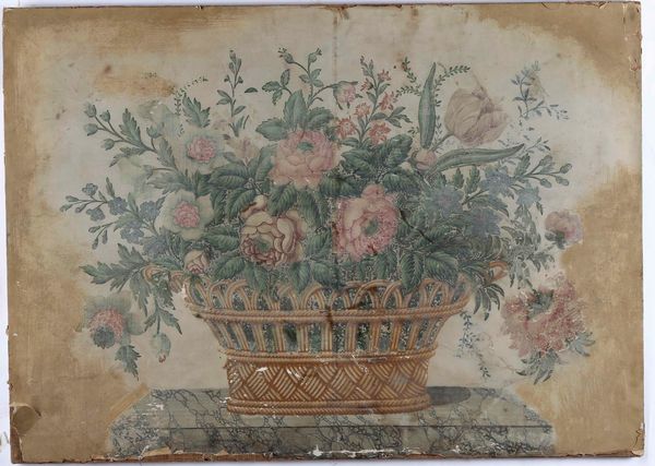Scuola del XIX secolo Natura morta con cesta di fiori  - Asta Antiquariato Settembre - Associazione Nazionale - Case d'Asta italiane