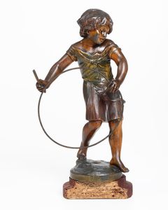 Scultura raffigurante bambina in legno e bronzo firmata August Moreau  - Asta Scultura - Associazione Nazionale - Case d'Asta italiane