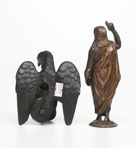 Due antichi bronzi, Cristo benedicente e aquila che ghermisce un serpente  - Asta Scultura - Associazione Nazionale - Case d'Asta italiane