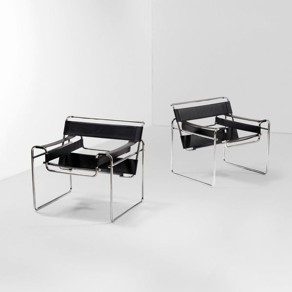 Marcel Breuer : Coppia di poltrone mod. Wassily  - Asta Design Lab - Associazione Nazionale - Case d'Asta italiane