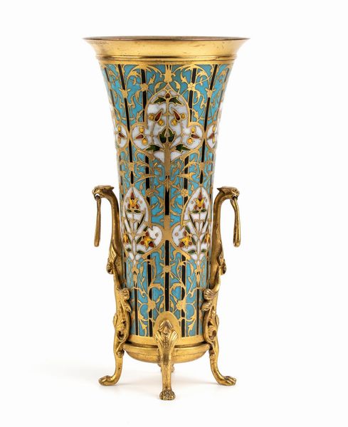 Vaso francese in bronzo e smalti policromi -  FERDINAND BARBEDIENNE (1810 - 1892)  - Asta Mobili e Oggetti d'Arte dal XVII all'inizio del XX Secolo - Associazione Nazionale - Case d'Asta italiane