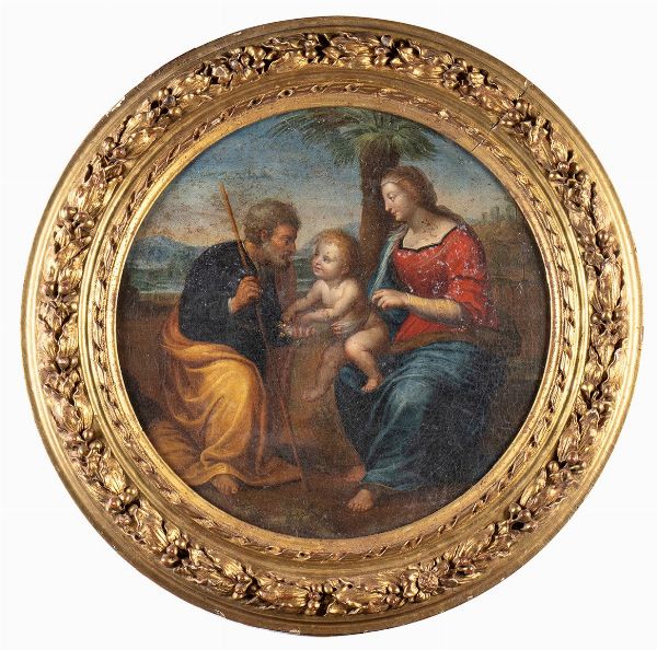 Sacra famiglia con palma - copia da RAFFAELLO, XVIII secolo  - Asta Mobili e Oggetti d'Arte dal XVII all'inizio del XX Secolo - Associazione Nazionale - Case d'Asta italiane