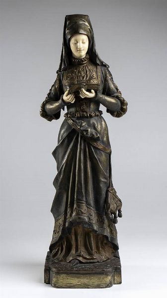 Scultura francese in bronzo raffigurante una dama in abiti nobiliari   - firmata S. OMERTH  - Asta Mobili e Oggetti d'Arte dal XVII all'inizio del XX Secolo - Associazione Nazionale - Case d'Asta italiane