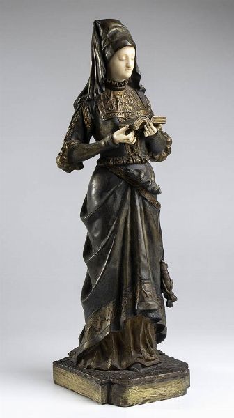 Scultura francese in bronzo raffigurante una dama in abiti nobiliari   - firmata S. OMERTH  - Asta Mobili e Oggetti d'Arte dal XVII all'inizio del XX Secolo - Associazione Nazionale - Case d'Asta italiane