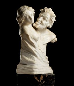 Scultura in marmo statuario e portoro raffigurante Pan e Selene - Italia, XIX secolo  - Asta Mobili e Oggetti d'Arte dal XVII all'inizio del XX Secolo - Associazione Nazionale - Case d'Asta italiane