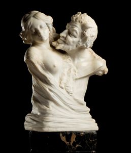 Scultura in marmo statuario e portoro raffigurante Pan e Selene - Italia, XIX secolo  - Asta Mobili e Oggetti d'Arte dal XVII all'inizio del XX Secolo - Associazione Nazionale - Case d'Asta italiane