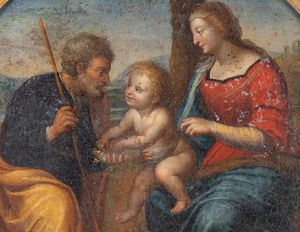 Sacra famiglia con palma - copia da RAFFAELLO, XVIII secolo  - Asta Mobili e Oggetti d'Arte dal XVII all'inizio del XX Secolo - Associazione Nazionale - Case d'Asta italiane