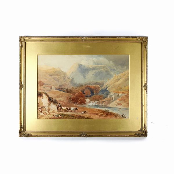 Scorcio di paesaggio montano con armenti e fabbricati  - Asta Smart Auction: Arredi, Dipinti, Sculture e altro a prezzi vantaggiosi - Associazione Nazionale - Case d'Asta italiane