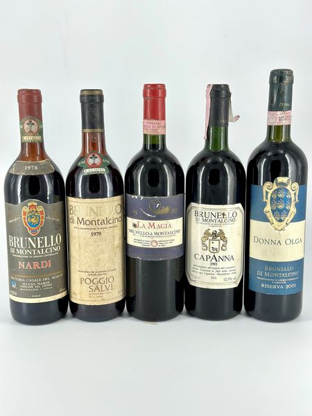 Tenute Silvio Nardi, Brunello di Montalcino - Villa Poggio Salvi, Brunello di Montalcino - Fattoria La Magia, Brunello di Montalcino - Capanna, Brunello di Montalcino - Tenute Donna Olga Brunello di Montalcino  - Asta Vini e Distillati. D'Annata, Pregiati e da Collezione - Associazione Nazionale - Case d'Asta italiane