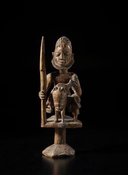 Yoruba -Nigeria : Scultura Shango a forma di cavallo e cavaliere con lancia. Legno a patina naturale.  - Asta Asta 422 | AFRICA, OCEANIA E AMERICHE - ARTIGIANATO AFRICANO: VARI COMMITTENTI E SELEZIONE DALLA COLLEZIONE BARTOLOMUCCI Online - Associazione Nazionale - Case d'Asta italiane