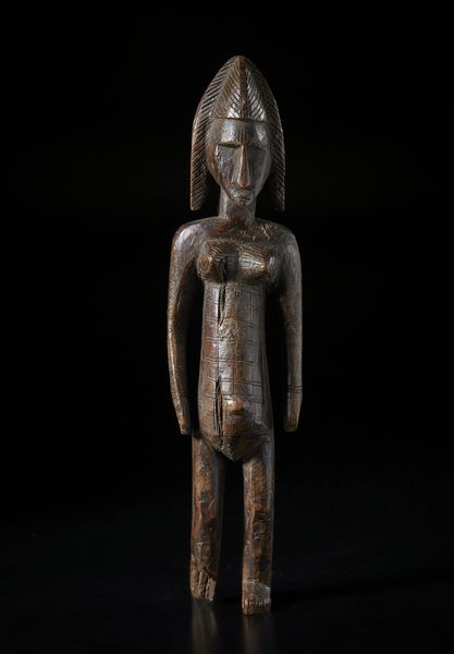 Bambara - Mali : Scultura antropomorfa.Legno duro a patina scura.  - Asta Asta 422 | AFRICA, OCEANIA E AMERICHE - ARTIGIANATO AFRICANO: VARI COMMITTENTI E SELEZIONE DALLA COLLEZIONE BARTOLOMUCCI Online - Associazione Nazionale - Case d'Asta italiane