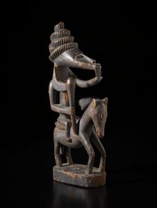 Senufo - Costa d'Avorio/Mali : Scultura in forma di cavallo e cavaliere. Legno a patina nera.  - Asta Asta 422 | AFRICA, OCEANIA E AMERICHE - ARTIGIANATO AFRICANO: VARI COMMITTENTI E SELEZIONE DALLA COLLEZIONE BARTOLOMUCCI Online - Associazione Nazionale - Case d'Asta italiane