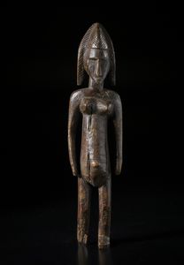 Bambara - Mali - Scultura antropomorfa.Legno duro a patina scura.