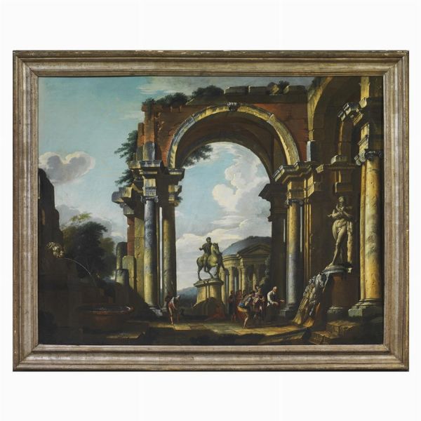 Seguace di Giovanni Paolo Panini, sec. XVIII  - Asta ARCADE I DIPINTI DAL XVI AL XVIII SECOLO - Associazione Nazionale - Case d'Asta italiane