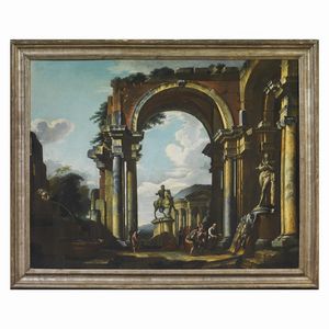 Seguace di Giovanni Paolo Panini, sec. XVIII  - Asta ARCADE I DIPINTI DAL XVI AL XVIII SECOLO - Associazione Nazionale - Case d'Asta italiane