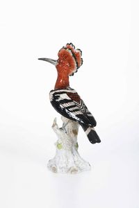 Figura di upupa.<BR>Germania, Manifattura di Potschappel, seconda metÃ  del XX secolo.  - Asta Maioliche e Porcellane - Associazione Nazionale - Case d'Asta italiane