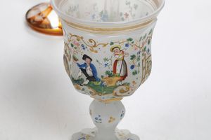 Venti bicchieri di cui una coppia con motivi erotici.<BR>Boemia, XIX e inizio XX secolo.  - Asta Maioliche e Porcellane - Associazione Nazionale - Case d'Asta italiane