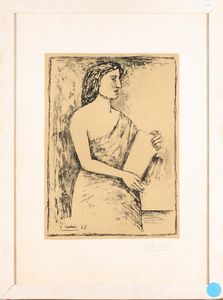 Carlo Carrà : Donna con libro  - Asta Prints & Multiples - Associazione Nazionale - Case d'Asta italiane