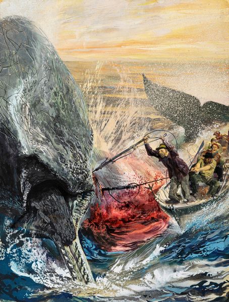 Riga, Diego e Dale (Giorgio De Gaspari) : Moby Dick  - Asta Fairy Tales / Illustrazioni Originali - Associazione Nazionale - Case d'Asta italiane