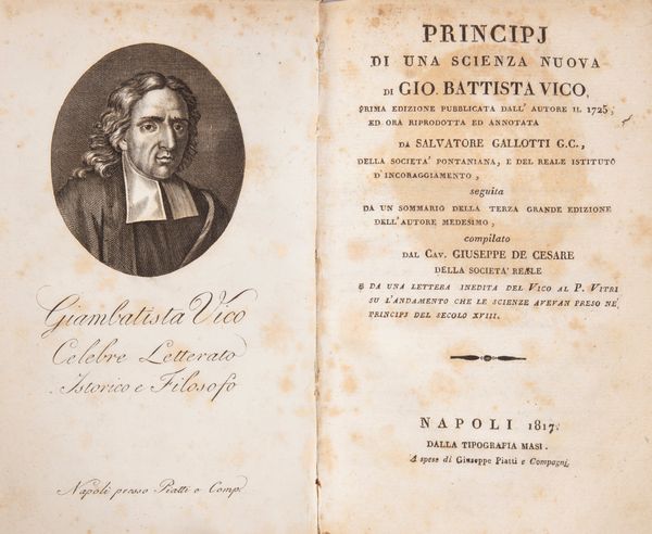 Giovan Battista Vico - Principj di una scienza nuova  - Asta Libri Antichi e Stampe - Associazione Nazionale - Case d'Asta italiane