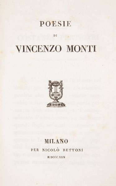 Poesie di Vincenzo Monti  - Asta Libri Antichi e Stampe - Associazione Nazionale - Case d'Asta italiane