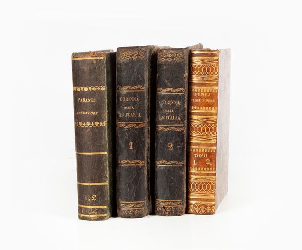 Carlo Pepoli - Prose e versi, Primo e Secondo volume, Rolandi Londra 1837; Filippo Pananti, Avventure e osservazioni sopra le coste di Barberia, Marotta e Venspandoch Napoli 1830, Volume I e Volume II, mancante del III volume ma con la Veduta di Algeri e la Mappa del Regno di di Algeri; M.me De Stael, Corinna ossia l'Italia, Borroni e Scotti Milano 1844, Volumi I-II-III-IV illustrati.  - Asta Libri Antichi e Stampe - Associazione Nazionale - Case d'Asta italiane