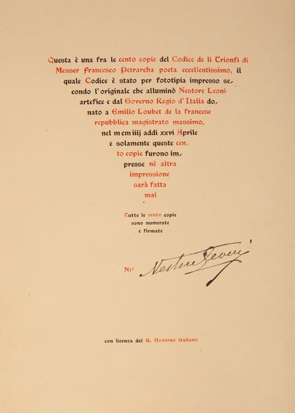 Splendida legatura editoriale in pelle ad opera della Legatoria A. Casciani di Roma dei primi anni del '900 - Li trionfi de Messer Francesco Petrarcha poeta laureato A cura di Nestore Leoni ed Adolfo Venturi  - Asta Libri Antichi e Stampe - Associazione Nazionale - Case d'Asta italiane