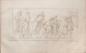 Bertel Thorvaldsen, : Bertel Thorwaldsen - Album dell'inizio del XIX secolo contenente 17 acquaforti disegnate da Ferdinando Mori riproducenti bassorilievi di Bertel Thorvaldsen  - Asta Libri Antichi e Stampe - Associazione Nazionale - Case d'Asta italiane