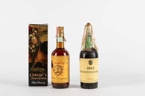 Spagna : Brandy Larios 1866 (1 BT), Carlos I Solera Especial Pedros Domeq (1 BT)  - Asta Vini e Distillati - Associazione Nazionale - Case d'Asta italiane
