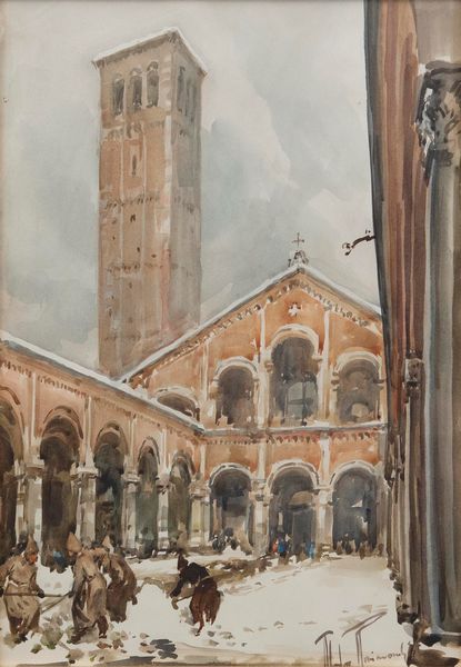 Aldo Raimondi : Vedute di Milano: Sant'Ambrogio; la Darsena; verso il Castello Sforzesco  - Asta Arte Figurativa tra XIX e XX Secolo - Associazione Nazionale - Case d'Asta italiane