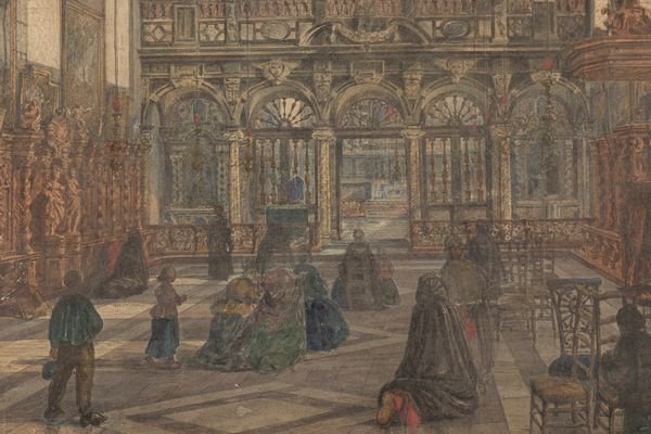 Maestro europeo del XIX secolo : Interno della chiesa di Sant'Anna a Bruges  - Asta Arte Figurativa tra XIX e XX Secolo - Associazione Nazionale - Case d'Asta italiane