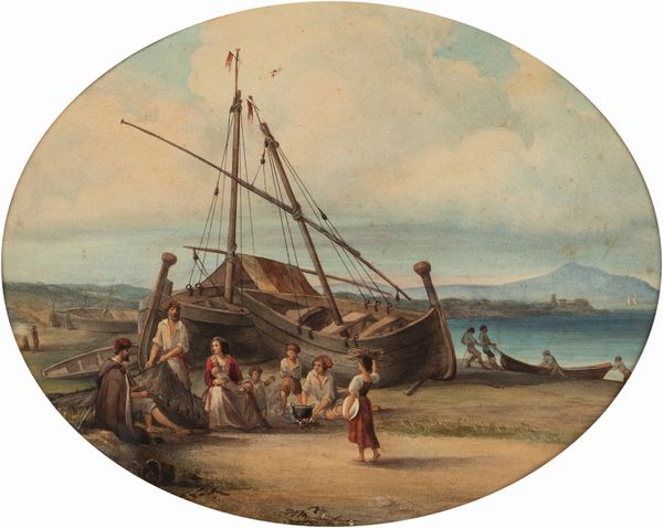 Scuola italiana del XIX secolo : La famiglia del pescatore  - Asta Arte Figurativa tra XIX e XX Secolo - Associazione Nazionale - Case d'Asta italiane