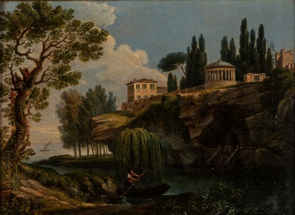 Pittore romantico dell'inizio del secolo XIX : Scorcio lacustre con antica villa  - Asta Arte Figurativa tra XIX e XX Secolo - Associazione Nazionale - Case d'Asta italiane