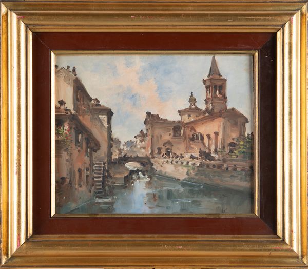 Giovanni Riva : La Pusterla e Naviglio  - Asta Arte Figurativa tra XIX e XX Secolo - Associazione Nazionale - Case d'Asta italiane