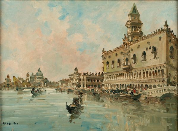 Giovanni Riva : Venezia, bacino di San Marco  - Asta Arte Figurativa tra XIX e XX Secolo - Associazione Nazionale - Case d'Asta italiane