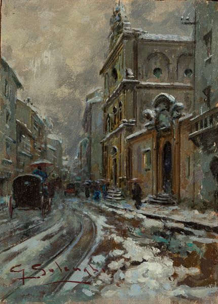 Giuseppe Solenghi : Tre vedute di Milano sotto la neve e Scena di interno  - Asta Arte Figurativa tra XIX e XX Secolo - Associazione Nazionale - Case d'Asta italiane