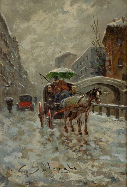 Giuseppe Solenghi : Tre vedute di Milano sotto la neve e Scena di interno  - Asta Arte Figurativa tra XIX e XX Secolo - Associazione Nazionale - Case d'Asta italiane