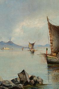 Consalvo Carelli : Pescatori nel golfo di Napoli  - Asta Arte Figurativa tra XIX e XX Secolo - Associazione Nazionale - Case d'Asta italiane