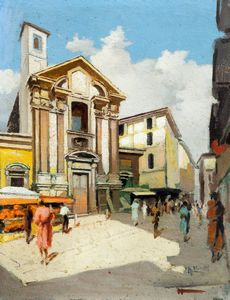 Antonio Moretti : Milano, Chiesa presso Via Tre Alberghi  - Asta Arte Figurativa tra XIX e XX Secolo - Associazione Nazionale - Case d'Asta italiane