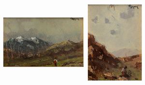 Lorenzo Gignous : Paesaggi montani con figure  - Asta Arte Figurativa tra XIX e XX Secolo - Associazione Nazionale - Case d'Asta italiane