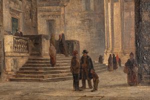 Stefano Donadoni : Bergamo, piazza del Duomo  - Asta Arte Figurativa tra XIX e XX Secolo - Associazione Nazionale - Case d'Asta italiane