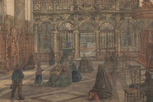 Maestro europeo del XIX secolo : Interno della chiesa di Sant'Anna a Bruges  - Asta Arte Figurativa tra XIX e XX Secolo - Associazione Nazionale - Case d'Asta italiane