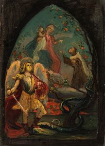 Ponziano Loverini - Bozzetto per pala d'altare (Apparizione della Vergine a un santo domenicano e San Michele Arcangelo)
