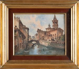 Giovanni Riva : La Pusterla e Naviglio  - Asta Arte Figurativa tra XIX e XX Secolo - Associazione Nazionale - Case d'Asta italiane