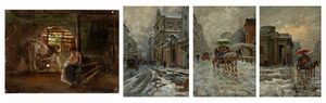 Giuseppe Solenghi - Tre vedute di Milano sotto la neve e Scena di interno