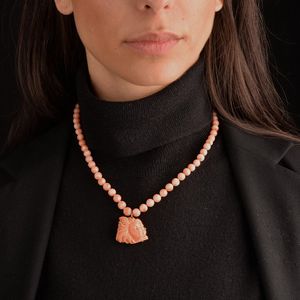 COLLANA IN CORALLO ROSA CON ANELLO  - Asta Gioielli  - Associazione Nazionale - Case d'Asta italiane