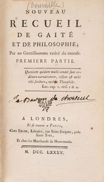 Jean-Chrysostome Larcher : Nouveau Recueil de Gaité  et de Philosophie  - Asta Libri, Autografi e Stampe - Associazione Nazionale - Case d'Asta italiane